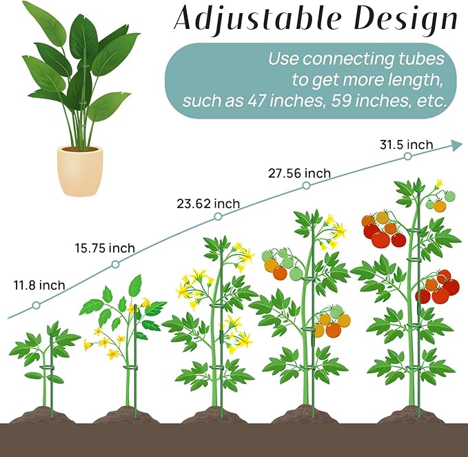 40 Pcs Plant Support Stakes, Indoor Plant Stakes Adjustable Length, Garden Sticks for Indoor Outdoor Plants, Plant Poles with with Rings Clip for Potted Plants Tomato Monstera Orchid