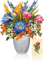 Freshcut Paper Tropical Paradise Pop Up Cards, 12 Inch Life Sized Forever Flower Bouquet 3D Popup Greeting Card, Birthday Cards, Anniversary Card, Blank Notecard & Envelope