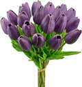 Mandy's Purple Artificial Tulips Flowers Centerpiece, 13.5" Lifelike PU Fake Floral Stems 20pcs for Kitchen Island & Dining Table, Spring Decor for Easter
