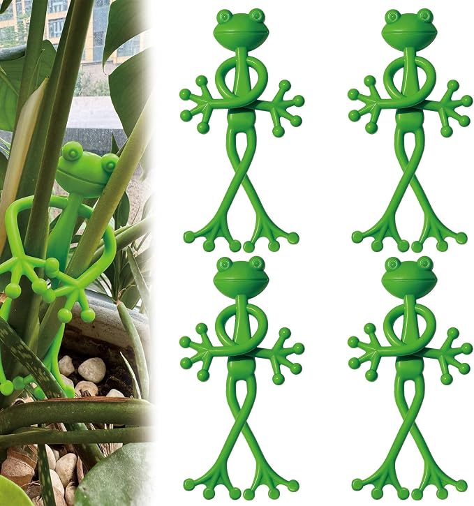 4 pcs Frog Plant Stand, Multipurpose Green Frog Plant Supports Steady Cartoon Plant Branches Tie Down, Frog Plant Holder for Potted Plants, Plant propagation buddy Cute Frog Flower Pot Hugger Plant Climbing Fixture Clips Perfect for Indoor Outdoor Gard...