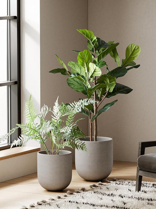 10 Inch Plant Pot, Ceramic Pots for Plants with Drainage Hole and Rubber Plug, Plant Pots Indoor for Home Garden Patio Office, Cylinder Flower Planter Pot, Neutral Gray
