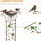LEWIS&WAYNE Garden Trellis Bird Bath Outdoor, 40 Inch Antique Iron Garden Plant Trellis Decorative with Hummingbirds and Detachable Drinking Basin Bowl, Free Standing BirdBath Birdfeeder Station