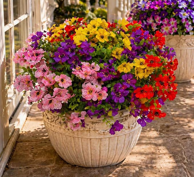 Artificial Flowers for Outdoors, 8 Bundles Faux Silk Spring Flowers for Outside for Planter Front Door Porch Yard Patio Window Box Home Decor