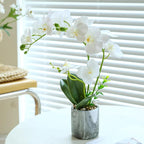 White Fake Orchids Flowers in Pot Bendable Faux Orchids Artificial Flowers Washable Silk Orchid Phalaenopsis Decor for Home Wedding Table Centerpiece Bathroom Office