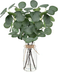 Bessol Artificial Eucalyptus Stems in Glass Vase 14" 6Pcs Faux Eucalyptus Branches Home Table Decor Fake Greenery Plants Stems for Farmhouse Wedding Centerpiece Bathroom Decorations
