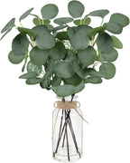 Bessol Artificial Eucalyptus Stems in Glass Vase 14" 6Pcs Faux Eucalyptus Branches Home Table Decor Fake Greenery Plants Stems for Farmhouse Wedding Centerpiece Bathroom Decorations