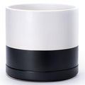 D'vine Dev 14 Inch Ceramic Planter Pot with Drainage Hole and Saucer, Indoor Cylinder Round Planter Pot, Layered Monochrome Black & White, 94-O-G-L