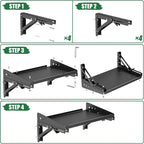 ULIBERMAGNET Garage Folding Storage Rack Shelves,200LB Metal Wall Mounted Adjustable Rail Shelf for Garage,Power Tools,Toolbox,Storage Shelves with Lip for Workshop Kitchen Office (2 Pack)