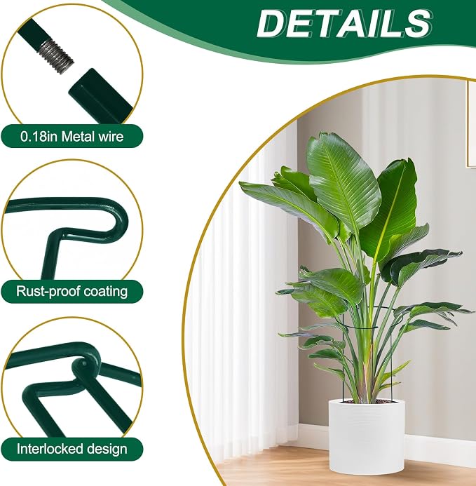 Tall Heavy-Duty 30in Plant Support Stakes - 8 Pack Adjustable Peony Cages & Supports for Outdoor Plants, Half-Round Garden Stakes for Hydrangea, Roses with Extension Stakes