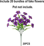 Artificial Flowers for Outdoors Fake Plants Outside Decoration, 20 Bundles Purple Silk Petunia with Eucalyptus UV Resistant Realistic Faux Flowers for Outdoor Planters Garden Balcony Yard Porch Patio
