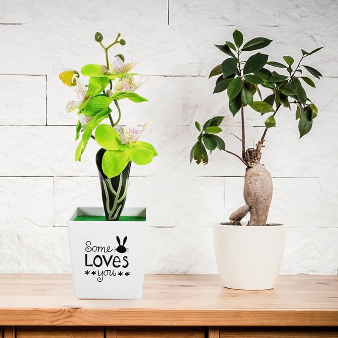 FOMIYES Artificial Moth Orchid Bonsai Plant, Desktop Faux Potted Flower with Green Plastic Leaves, Tabletop Simulated Orchid Decor for Home Office Living Room