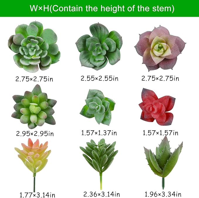 CCINEE 18PCS Artificial Succulent Plants,Mini Assorted Flocking Green Fake Unpotted Echeveria Realistic Agave Floral Faux Lotus for Landscape Garden Arrangement Office and Home Decor