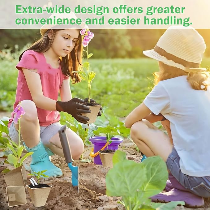 70-Pack 3.15 inch Square Peat Pots for Seedlings with 100 Labels, Biodegradable Nursery Pots with Drainage Holes for Plants
