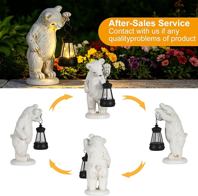mocosa Solar Garden Statues Bear and LED Lights Birthday Gifts for Women Mom Grandma Solar Outdoor Cat Decor for Outside,Outdoor Solar Lights for Yard, Garden and Patio, Unique Gift for Women