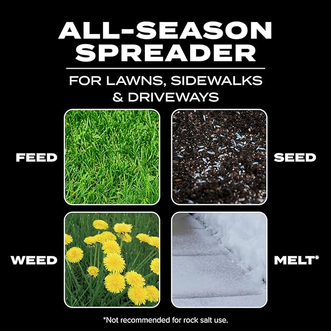 Scotts Turf Builder EdgeGuard DLX Broadcast Spreader - Spreader For Lawn Fertilizer, Weed & Insect Control, Grass Seed, and Ice Melt, Holds Up To 15,000 sq. ft. of Product