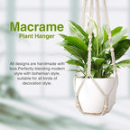 LEWESU Macrame Plant Hanger Indoor Set of 4 with 8 Hooks, Indoor Outdoor Hanging Planter for Plants Holder with Decorative Wood Beads & No Tassels, Boho Home Decor, 35 Inch Ivory (Pots Not Included)