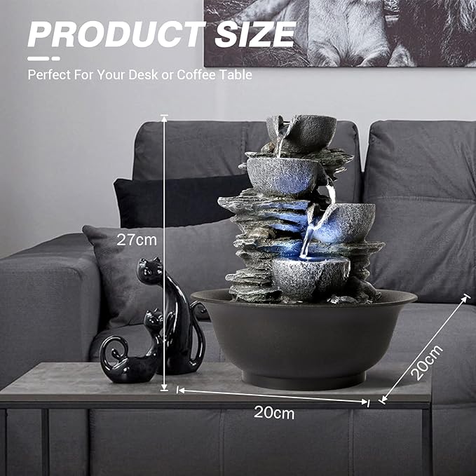 WICHEMI Tabletop Fountain Warer Fountains Indoor Waterfall Fountain Indoor Relaxing Water Feature Meditation Fountains with LED Light for Home Office Bedroom Decor (Style 15)