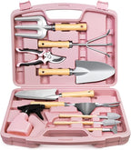 12-Piece Womens Gardening Tools Gift Set, Rust-Proof & Heavy-Duty Garden Tools with Durable Carrying Case, Fashionable & Thoughtful Gardening Gifts for Women&Men (Pink-Silver)