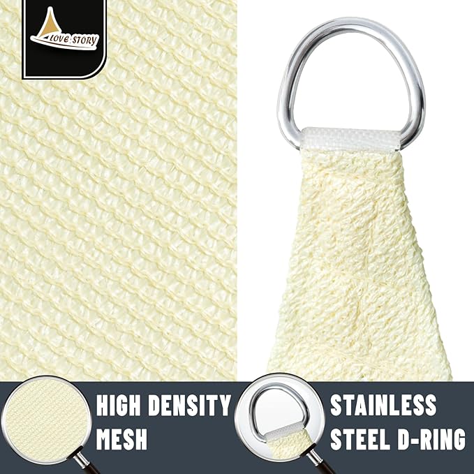 LOVE STORY Custom Size 8'x15'x17' Butter Cream Sun Shade Sail Right Triangle Sunshade Fabric Awning Canopy for Patio Backyard Carport Pergola (Customized)