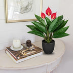 GnFlus 20'' Realistic Red Anthurium Artificial Potted Plant, Fake Flowers for Home Office Farmhouse Kitchen Bathroom Table Shelf Decor