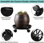 8 Packs Plastic Plant Caddy with Wheels 12” Heavy-Duty Rolling Plant Stand with Wheels Plant Dolly with Casters for Indoor and Outdoor Plant Roller Base Plant Saucer Mover, Black