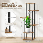 6 Tier Plant Stand Indoor, Thickened Metal Wood Corner Plant Shelf Stands for Multiple Plants, Indoor Tall Plants Stand Tiered Flower Holder for Living Room Patio Garden Balcony(Black+Brown)