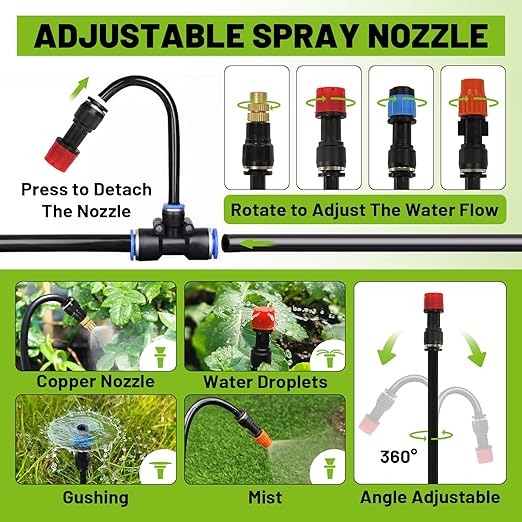 100FT Drip Irrigation Kit - 28 Adjustable 360° Nozzles & T-Connectors for Garden, Lawn & Plant Watering System