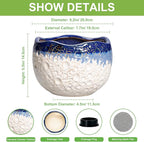 Ceramic Planter 8 Inch - Ceramic Plant Pots Indoor with Drainage Hole and Plug, Decorative Planters for Indoor Outdoor Plants, Modern Flower Pots, Patio Decor, Plant Lover Gifts, Beige-Blue