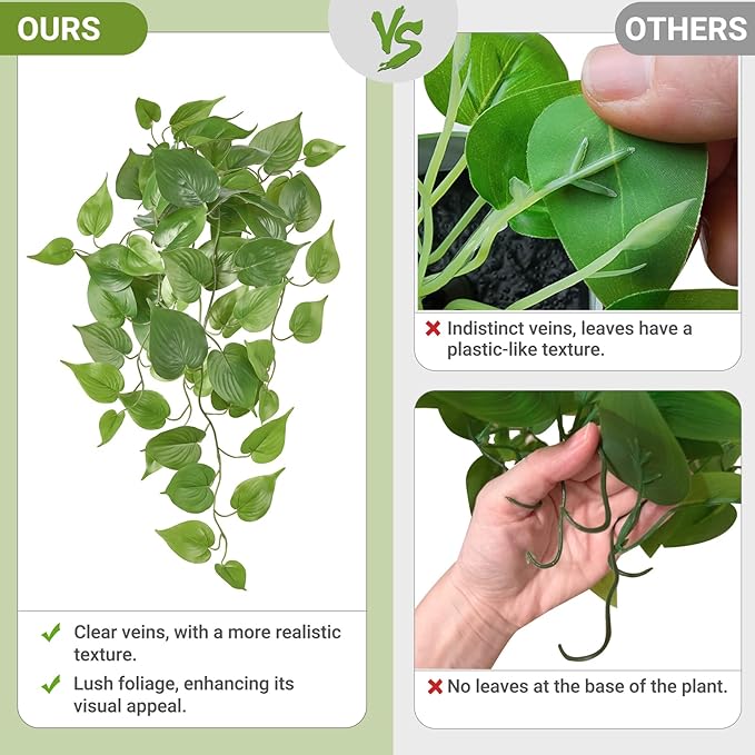 Mkono Fake Hanging Plants, 2pcs Artificial Plants for Home Decor Indoor Fake Vines Greenery for Bedroom Wall Living Room Bathroom Kitchen Office Christmas Decor, Pothos(No Flowerpot)