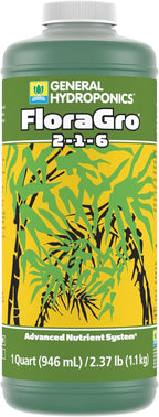 General Hydroponics FloraGro 2-1-6 Plant Food, Part of FloraSeries Advanced Nutrient System for Plants, 1 Quart