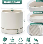 Phoenix Vine 8 Inch Planter Pot with Drainage Hole & Saucer, Deep Water Catch Tray, Straight Cylindrical Round Pot for Plants, Oatmeal, Pack of 2, 23-E-T-2