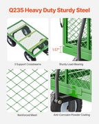 VEVOR 680 Lbs Steel Garden Cart on Wheels, Heavy Duty Garden Wagon Cart Pullable, Metal Outdoor Utility Yard Wagon Carts with 10" Tires, Mesh Removable Sides and 180°Rotating Handle