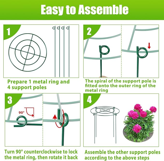 8 Pack Peony Cages and Supports, 11.5" Dx16 H Plant Supports for Outdoor Plants, Heavy Duty Metal Peony Support Cage Flower Support Rings, Plant Support Ring for Rose Tomato Hydrangea Strawberry