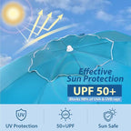 AMMSUN Shade Umbrella, Premium Portable Umbrella with Stand, 6.5ft Lightweight Free Standing Canopy for Sporting Games, Adjustable Instant Sun Protection and Easy to Carry, Light Blue