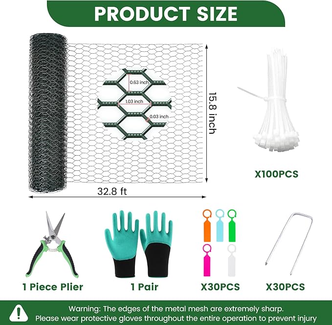 Plant Protectors from Animals, 32.8ftx16inch, DIY Cuttable Plant Cage for Vegetable Gardens, Tree Saplings & Potted Plants, Easy to Install Protection for Gardeners & Outdoor Growing (Black)