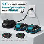 Leaf Blower Cordless - 21V Powerful Electric Leaf Blower with 2 Batteries and Charger, 2 Speed Modes, 2.0Ah Lightweight Battery Powered Leaf Blowers for Lawn Care, Patio, Dust, Blowing Leaves