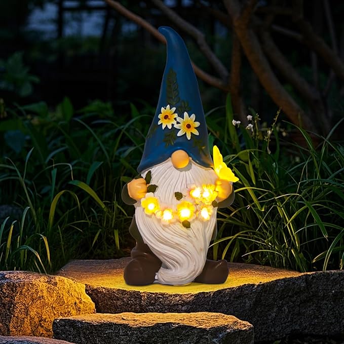 DKJOCKY Gnome Garden Decor Statue with Solar Light Lantern, Funny Waterproof Resin Figurine Outdoor Decorations for Yard Patio Lawn Balcony Porch, Birthday Gifts for Women Mom Grandma