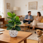 Artificial Potted Plants Life-Like Fake Plant with Farmhouse-Style Cement Planter Feturing Light Wood Tone for Room Bathroom Bedroom Kitchen Office Dese Coffee Table Décor (9inch)