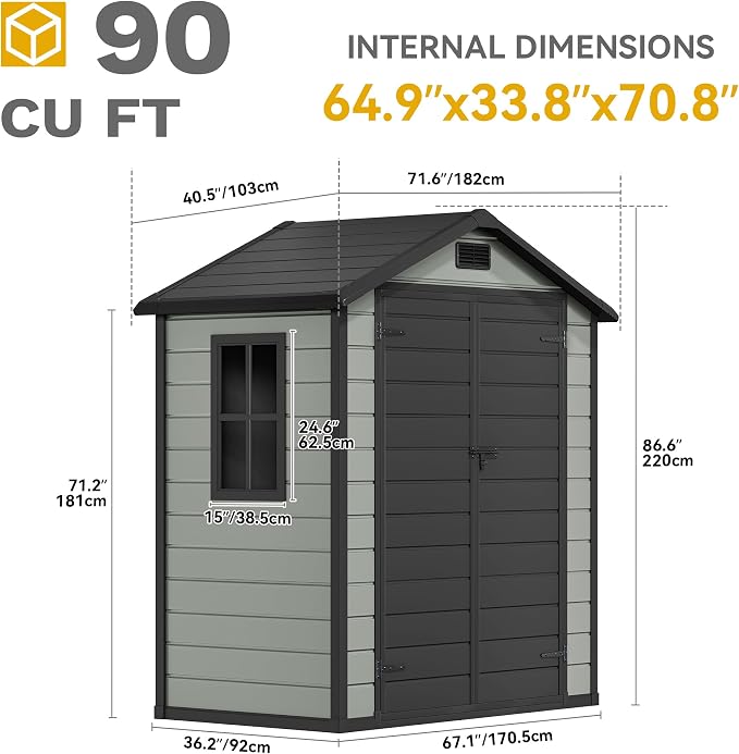 DWVO 6x4 FT Outdoor Storage Shed with Reinforced Floor, Resin Storage Shed with Lockable Door, Window and Vents, Waterproof Plastic Tool Storage for Garden Patio Backyard