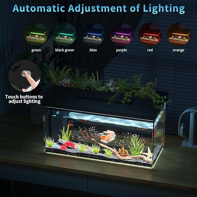 ERAARK 3.7 Gallon Betta Fish Tank self Cleaning,Smart Aquarium Aquarium kit with Filter Light Water Pump (Black)