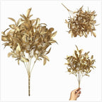 PASYOU Artificial Golden Plants, Fake Foliage Shrubs Decor Plastic Faux Plant for Indoor Outdoor Home Garden Office Party Hall Verandah Wedding DIY Christmas Decoration Gold Leaves Bundles - 3 Pack