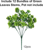 HyeFlora Artificial Plants for Outdoors Outside Spring Summer Decoration, 12 Bundles Faux Green Plastic Leaves Stems Bulk Fake Greenery Look Real UV Resistant for Home Porch Patio Planter Yard Wedding