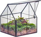 NCYP Mini Glass Terrarium with Lid - 4.25" x 4.25" x 4.92" Small House Shape Close Geometric Planter Pot for Mini Succulents Plant - Handmade, Home Garden Office Decor, Black (Terrarium Only)