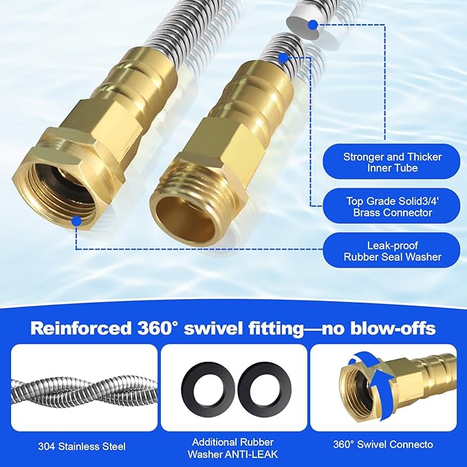 Metal Garden Hose 50 ft – 304 Stainless Steel Water Hose with Nozzle Sprayer, Garden Hoses Flexible, Lightweight, No Kink, Heavy Duty for Outdoor (50 ft)