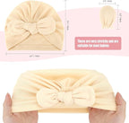 BQUBO Baby Turban Hats and Mittens Set Newborn Infant Hospital Hats Caps with Bows for Baby Boys Girls 0-12 Months
