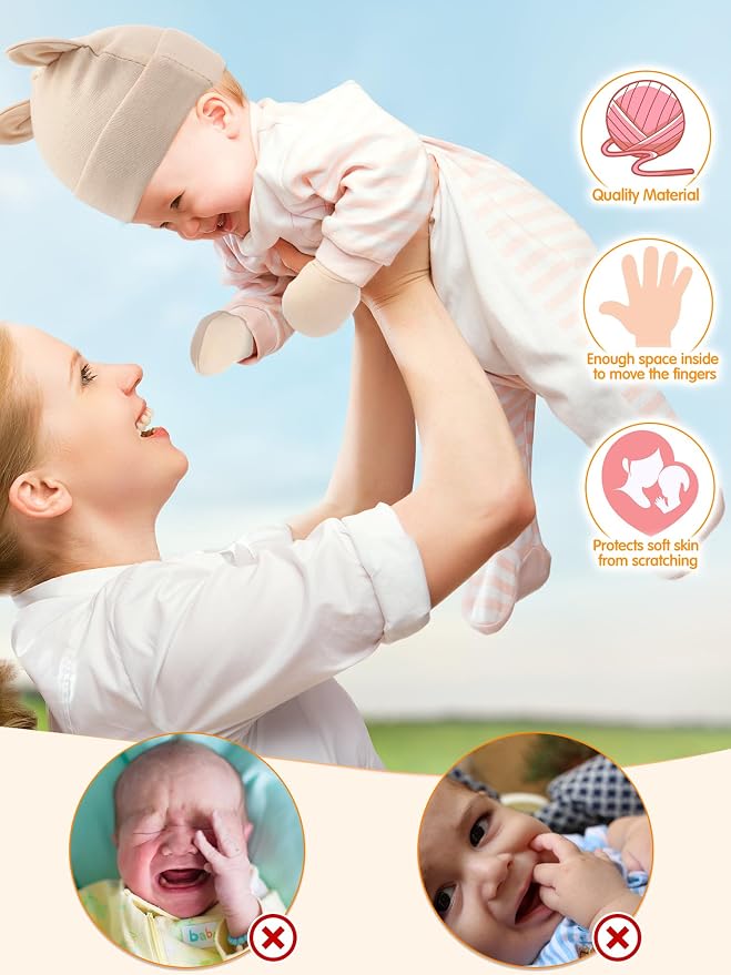 Geyoga 12 Pieces Newborn Hat Mittens Gloves Set Baby Boys Girls Cotton Baby Beanie for 0-12 Months