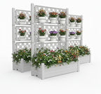 5' Tall Raised Garden Bed with Trellis, Self Watering Planter Box for Outdoor Climbing Plants Resin Garden Lattice for Vegetables, Flowers, Tomato & Vine with Drainage Holes (Ashen, 3 Pack)