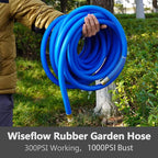 WiseFlow Garden Hose 25FT x 3/4", Heavy Duty Rubber Hose, Water Hose with Five Layered Braiding, Male Female Fittings, 1000PSI Burst, 300PSI Working (Blue)