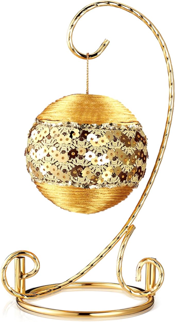 MorningRo 1 Pcs Ornament Display Stand 7.5" Height Ornament Stand Holder Ornaments Hanger Terrarium Bracket Air Plant Holder Hanging Hook for Christmas Home Party Wedding Decoration(Gold)