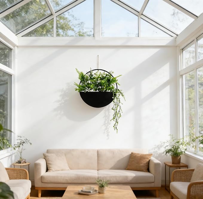 Fake Hanging Plants Artificial Plants Indoor, Faux Plants Eucalyptus in Pot for Living Room Bathroom Wall Décor, Outdoor Porch Decorations, Farmhouse Home Office Décor（Black）